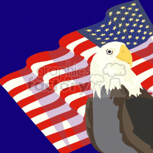 Clipart image of a bald eagle in front of a waving American flag, symbolizing patriotism and national pride.