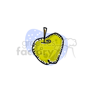The image is a simple clipart illustration of a green apple with a stylized look. It has a shadow effect behind it and a visible stem at the top.
