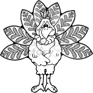 Black and white cartoon naked turkey