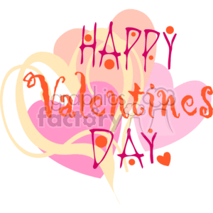   The clipart image shows a festive and colorful arrangement of hearts in varying shades of pink and orange, overlaid with the text HAPPY Valentines DAY in a playful, irregular font style. The text and hearts together communicate a celebratory message for Valentine