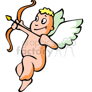 A cartoon cupid with wings, holding a bow and arrow, symbolizing love and Valentine's Day.