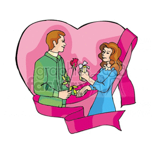 Romantic Couple with Gifts and Heart Background