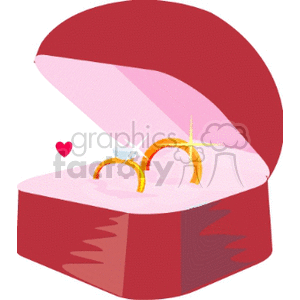 A clipart image of two wedding rings in a red jewelry box with a small heart symbol.