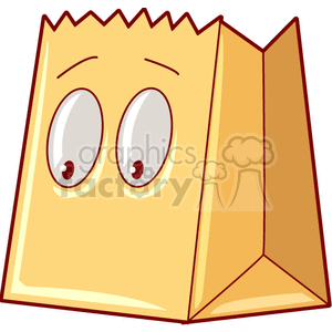 Illustration of a paper bag with cartoon eyes.