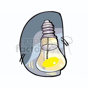 A stylized illustration of a light bulb against a gray background, featuring thick outlines and a cartoon-like design.