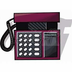 Clipart of a vintage telephone featuring a corded handset, keypad, and a rectangular base.