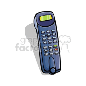 A clipart illustration of a retro cordless phone with buttons and a small screen.