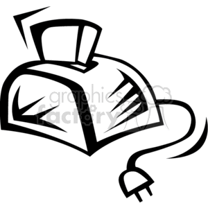 A sketch-style clipart image of a toaster with a slice of bread popping out, including an electrical cord.