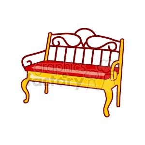 bench with a red cushion 