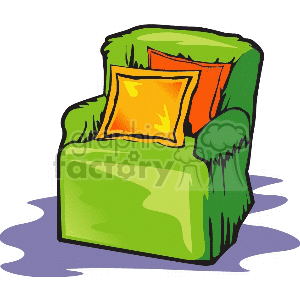 Green Armchair with Colorful Pillows