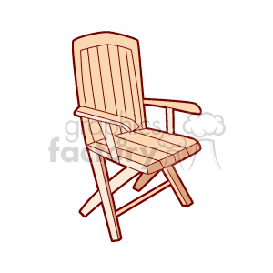 Clipart image of a wooden chair with armrests and slatted backrest.