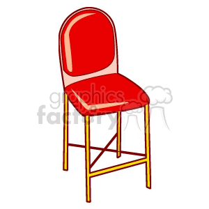 A clipart image of a red high chair with a yellow frame.