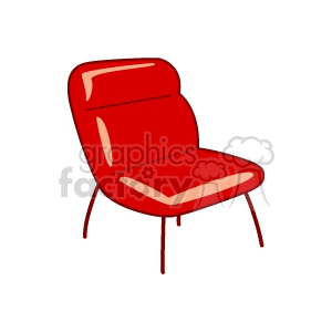 A clipart image of a red, modern, cushioned chair with thin legs.