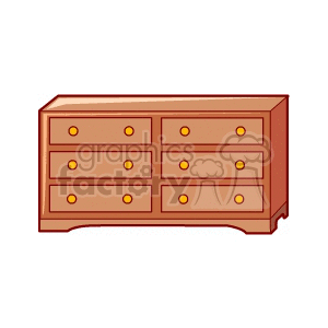 A clipart image of a wooden dresser with six drawers.