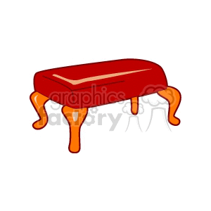 A clipart image of a red cushioned bench with orange, curved legs.