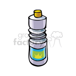 A colorful clipart image of a plastic kitchen bottle, featuring a yellow cap and a label with a crown symbol.