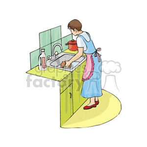 Woman Washing Dishes in Kitchen