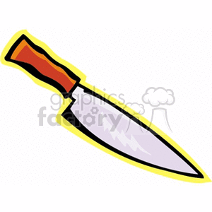 A clipart image of a kitchen knife with a wooden handle and a shiny blade.