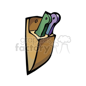 Clipart image of two kitchen knives in a wooden knife block.