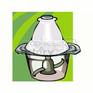 Illustration of a hand blender mixer in a kitchen setting.