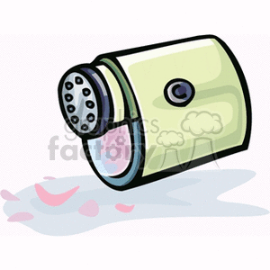 A clipart image of a tipped-over salt or pepper shaker spilling its contents.