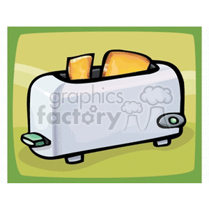 Cartoon image of a kitchen toaster with slices of toasted bread popping out.