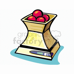 Clipart of a kitchen scale with red apples on top.