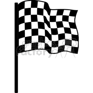 Black and white checkered racing flag on a pole, commonly used to signal the end of a race.