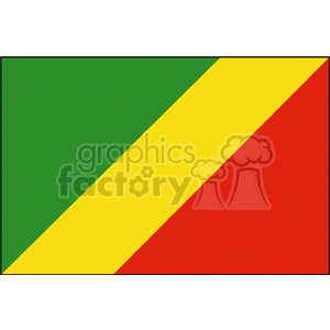 The image is a simple representation of the flag of the Republic of the Congo. The flag is composed of a diagonal yellow stripe dividing two larger sections, with green on the upper and red on the lower part.