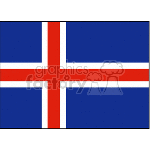 The image is a clipart of Iceland's national flag. The flag consists of a dark blue field with a white-bordered red Nordic cross that extends to the edges of the flag.