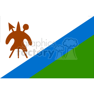 This image contains a graphic representation of the national flag of Lesotho. The flag is composed of three horizontal stripes of different colors: white at the top, blue in the middle, and green at the bottom. The white stripe features a brown traditional Basotho hat (called a mokorotlo) in the center, which is an important national symbol of Lesotho.