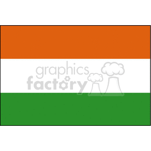 The image shows a horizontal tricolor flag with three equal bands of saffron (orange) at the top, white in the middle, and dark green at the bottom. This is a representation of the national flag of India.