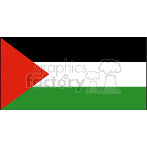 The image is a clipart depiction of the Palestinian flag. It features three horizontal stripes: black on top, white in the middle, and green at the bottom. Adjacent to the white stripe on the hoist side is a red triangle.