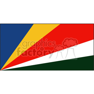 The image displays a stylized version of international flags, specifically the flag of Seychelles, composed of oblique bands of blue, yellow, red, white, and green.