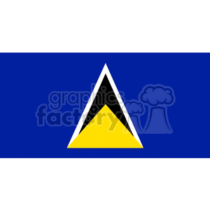 The image features the flag of Saint Lucia. The flag consists of a blue field with a yellow triangle in front of a white-edged black isosceles triangle at the center.
