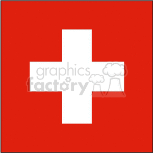 The image is a clipart graphic of the national flag of Switzerland. It features a red field with a white cross in the center.