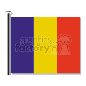 The image shows a flag with three vertical stripes for the Romanian flag. It represents the concept of the Romanian flag in a stylized or clipart form.