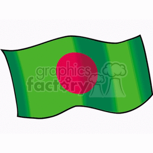 This clipart image shows a stylized version of the national flag of Bangladesh, featuring a green field with a large red disc slightly off-center towards the hoist side.