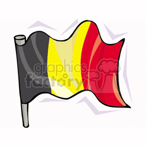 The image features a stylized illustration of the Belgian flag, which consists of three vertical bands of black, yellow, and red colors. The flag is depicted on a flagpole and appears to be waving, giving a sense of movement.
