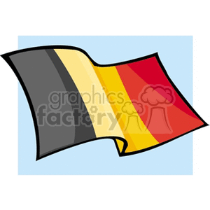 The clipart image shows a stylized illustration of the flag of Belgium. The flag is depicted as waving and consists of three vertical stripes in black, yellow, and red.