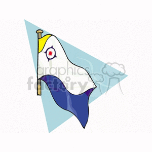 This clipart image features the flag of Bonaire, which is a white field with a blue bottom, a yellow stripe along the hoist side, and a red six-pointed star with a blue outline in the upper left corner. The flag is depicted on a flagpole and is set at an angle, giving a sense of movement or waving.