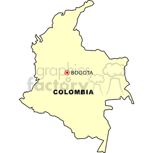 Clipart image of a map of Colombia highlighting Bogota.