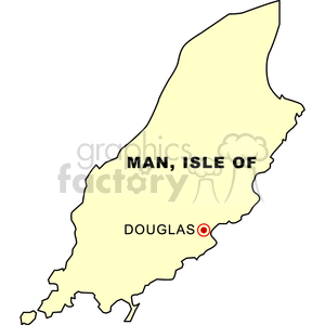 Clipart map of the Isle of Man with Douglas marked.