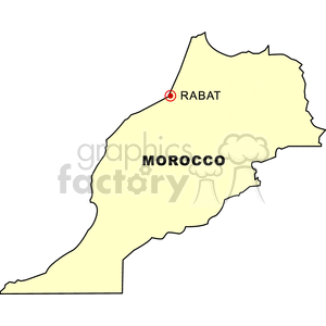 A simple clipart map of Morocco highlighting the capital city, Rabat.