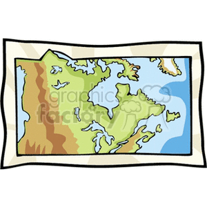 A clipart image of a map depicting the northern region of North America with stylized geographical features.