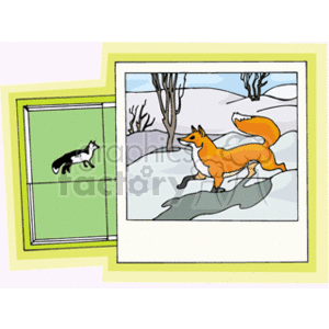 Foxes and Map - Winter Wildlife Illustration