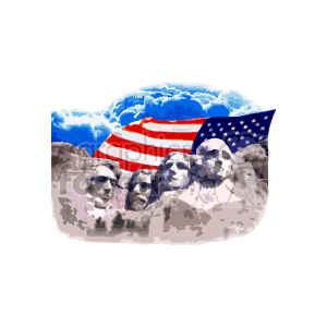  The clipart image features Mount Rushmore, with the carved faces of four American presidents. Behind the sculpture, there