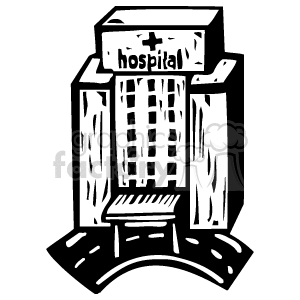 The clipart image shows a stylized representation of a hospital building. It has the word hospital clearly written at the top. The building has multiple windows indicating several floors, and there is a sense of an entrance at the lower part of the image.