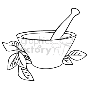 Mortar and Pestle with Leaves