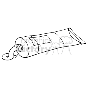 A black and white clipart image of a tube of toothpaste with a squiggle of paste coming out of the nozzle.